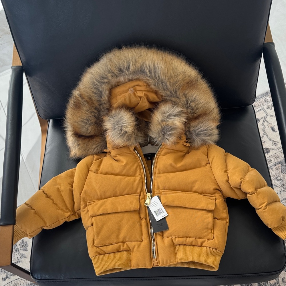 Jordan Craig Kids Mustard Brown Puffer Jacket with Faux Fur Hood